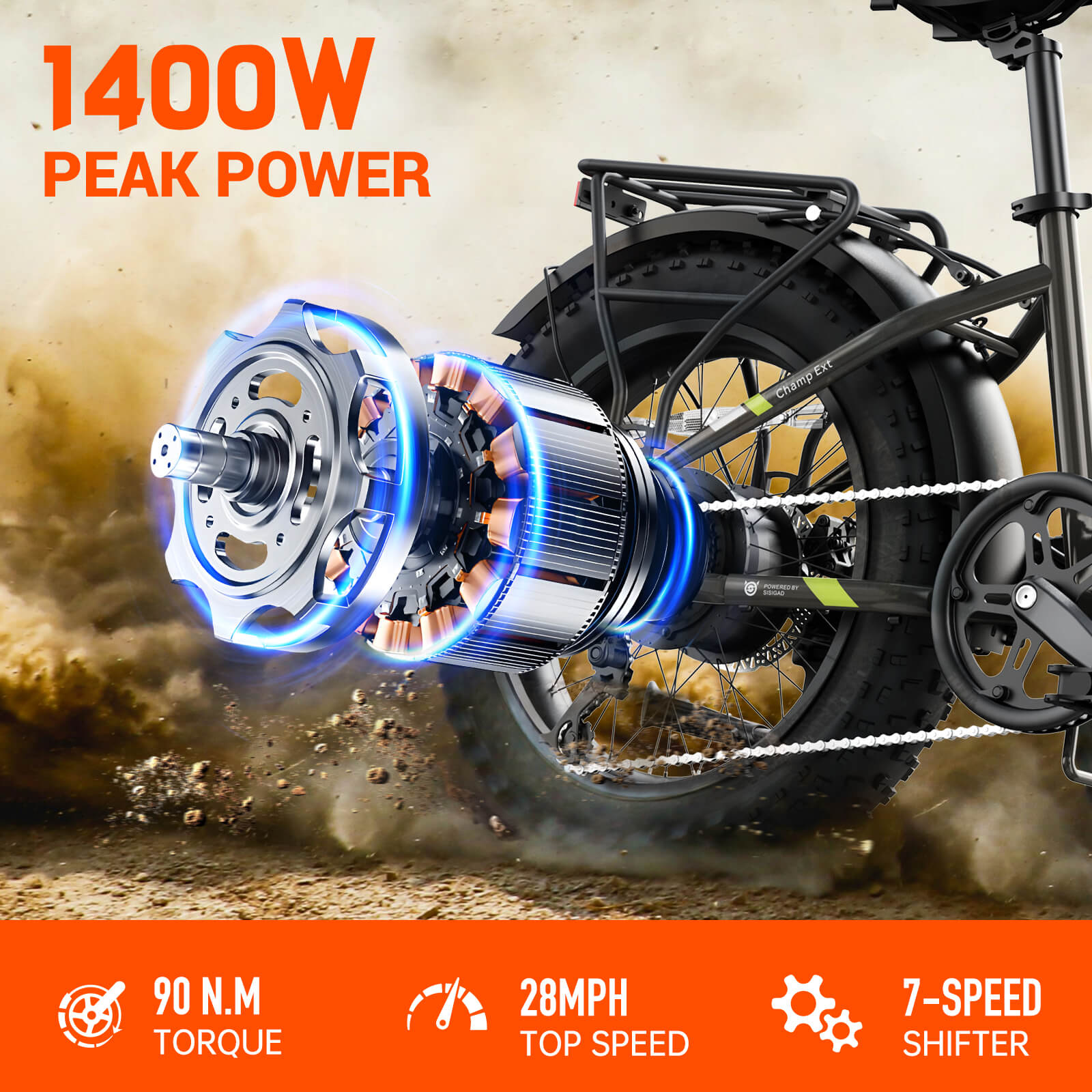 Sisigad 20" Champ Ext Fat Tire Folding Electric Bike