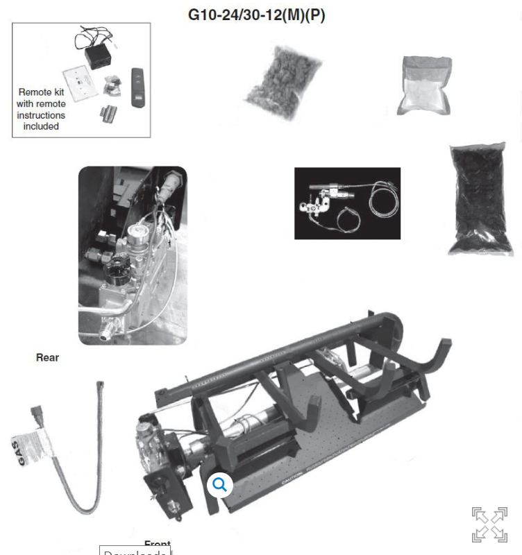 Peterson Gas Logs -OM-----24/30 Unvented Bnr, W/12Mp, W/Remote - G10243012P
