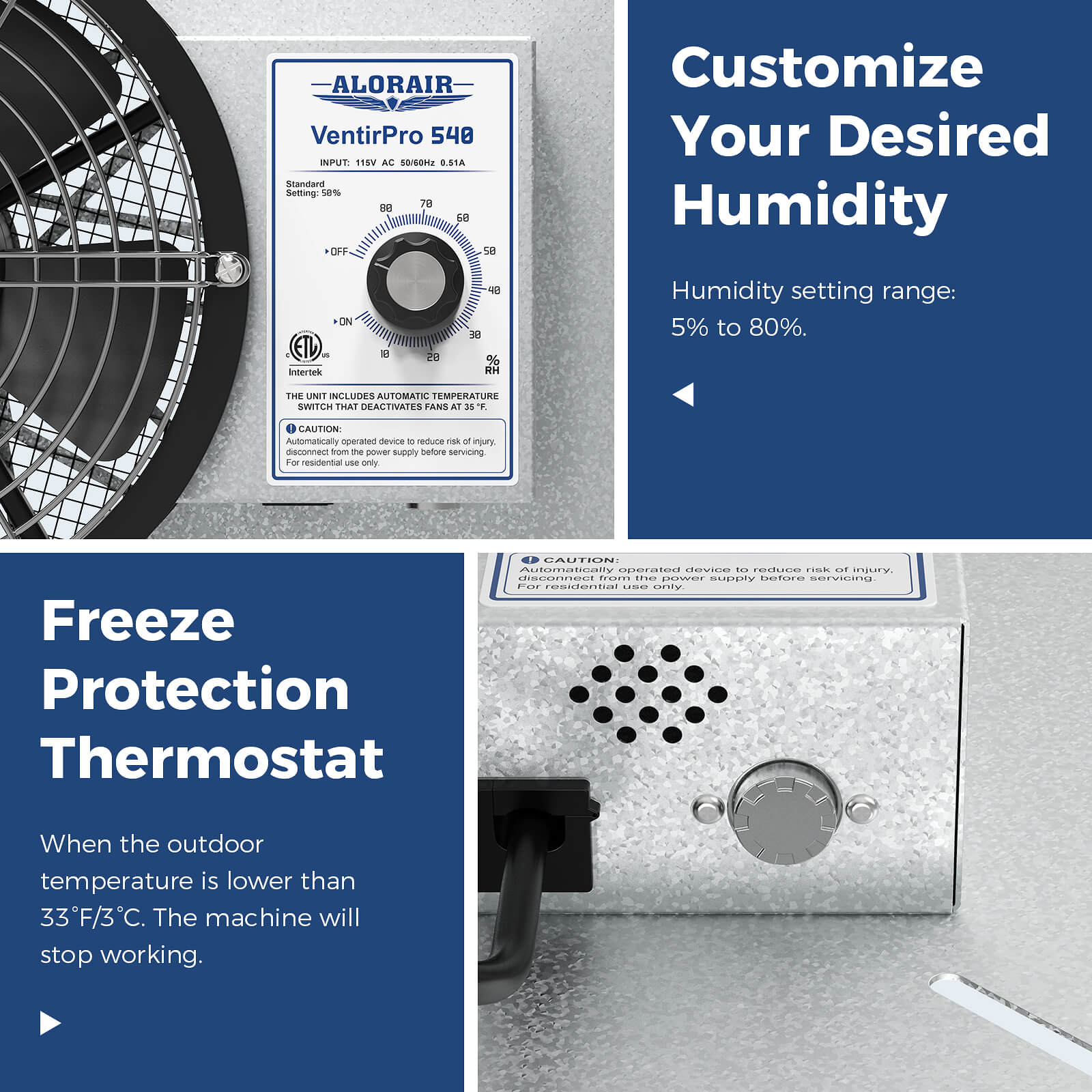 AlorAir IP55 Grade High Flow Crawl Space Ventilator Fan Ventipro 540