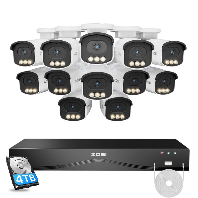 Zosi C186A 4K 16 Channel True Color Night Security System + NVR Support Dual Hard Drive + 4TB HDD