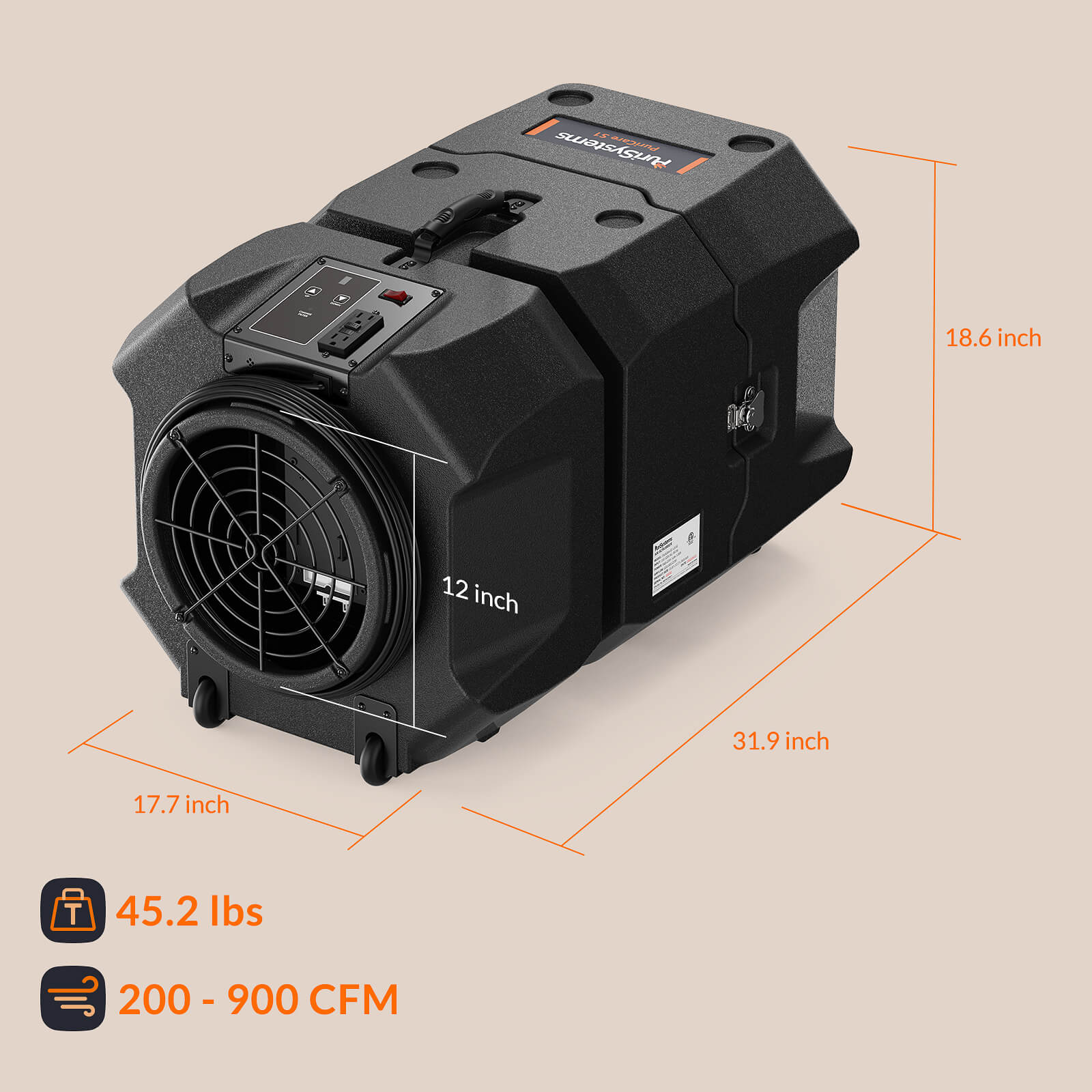 Alorair Purisystems Air Scrubber for Commercial, 2-Stage Filtration HEPA Air Cleaner, 1100 sq.ft, 900 CFM, Stackable, Negative Air Machine PuriCare S1