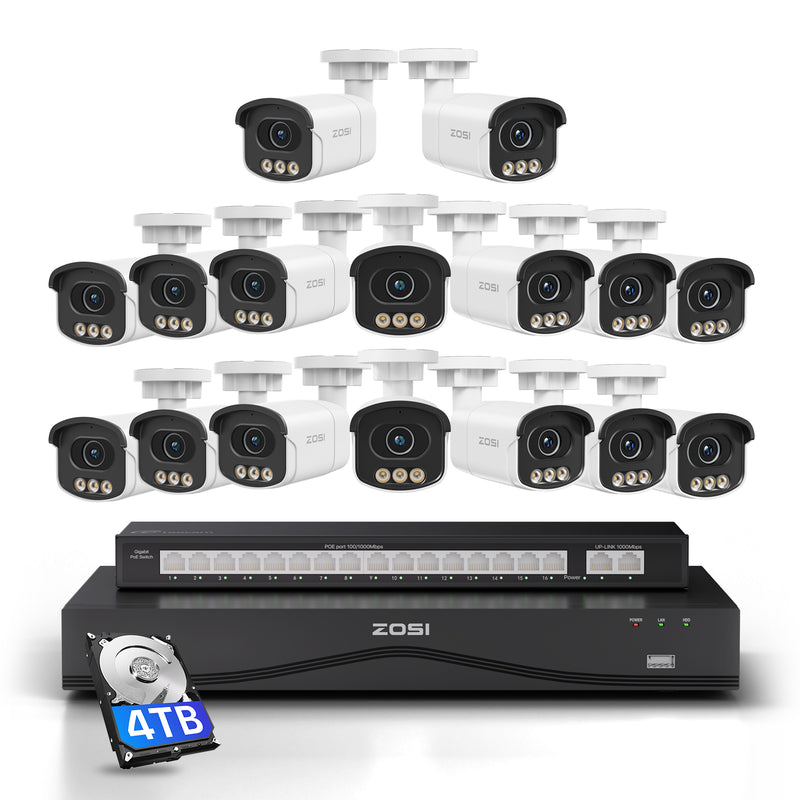 Zosi C186A 32 Channel 4K PT PoE Security Camera System for Business +Up To 16TB HDD