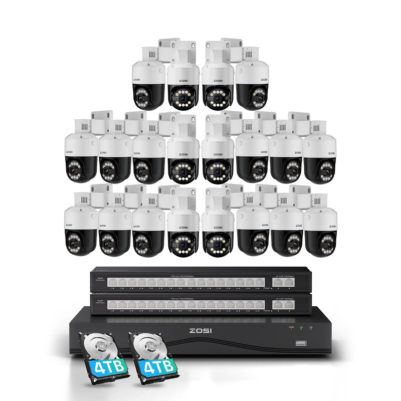 Zosi C296B 32 Channel 4K PT PoE Security Camera System for Business +Up To 16TB HDD