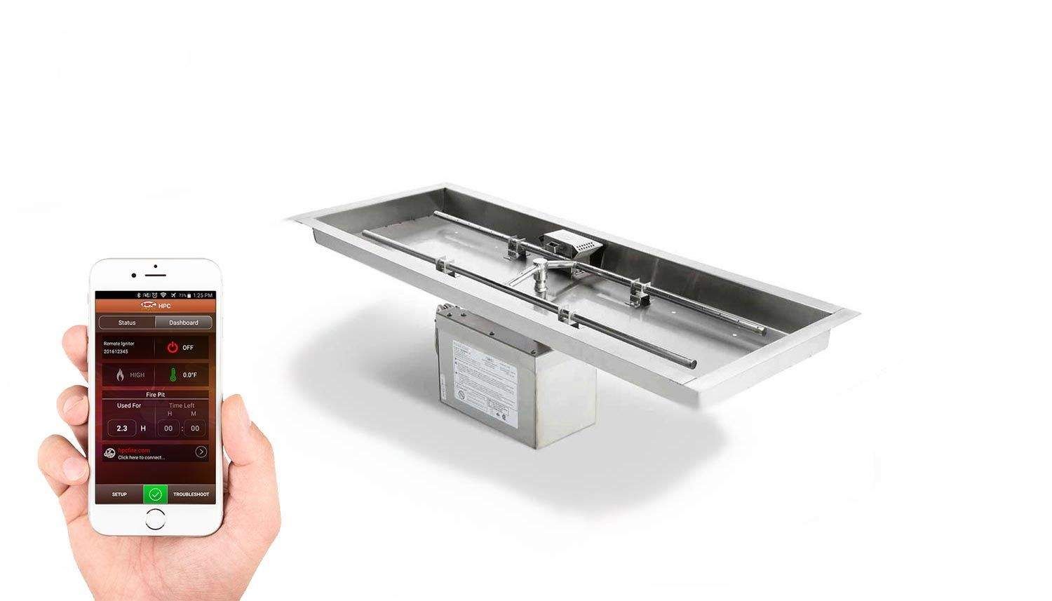 HPC Fire Rectangular 60x24-Inch Unfinished Fire Pit Enclosure for 30x12-Inch Burner Pans FPE60X24-H-BURNER-30X12-Config