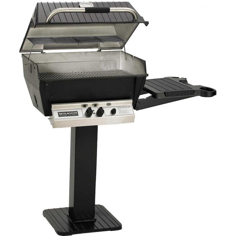 Broilmaster H3 Deluxe Natural Gas Grill On Black In-Ground Post With Black Drop Down Side Shelf H3PK2N