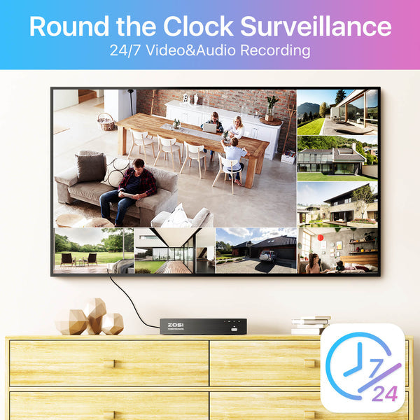 Zosi C225 4K 8CH 4 Camera Spotlight Security Camera System + 2TB Hard Drive