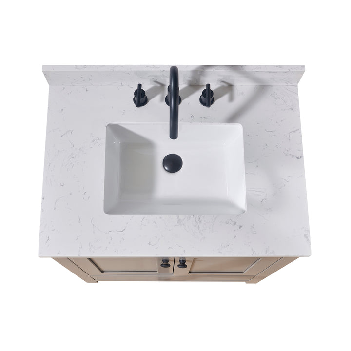 Altair Oderzo Single Sink Vanity Top in Aosta White with White Sink