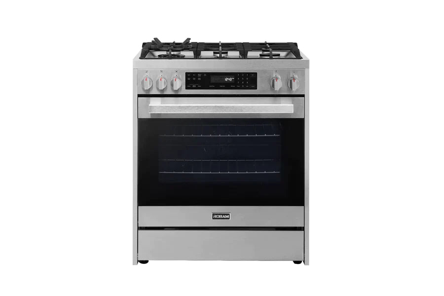 ROBAM 3-Piece Appliance Package - 30-Inch 5 Cu. Ft. Oven Freestanding Gas Range, Under Cabinet/Wall Mounted Range Hood and Dishwasher in Stainless Steel AP3-7GG10-A831