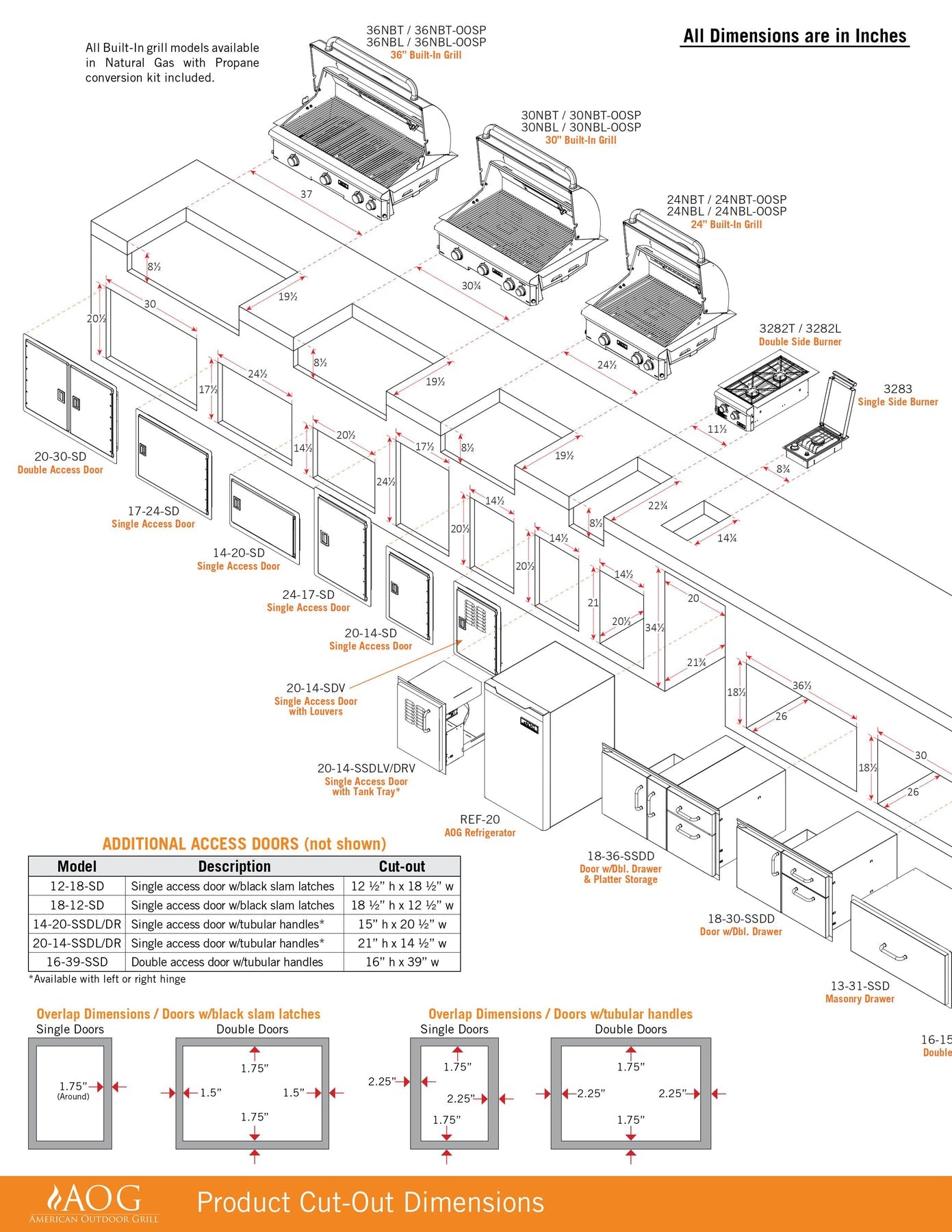 American Outdoor Grill L-Series - 24-Inch 2-Burner Built-In Grill with Rotisserie - Natural Gas - AOG24NBL