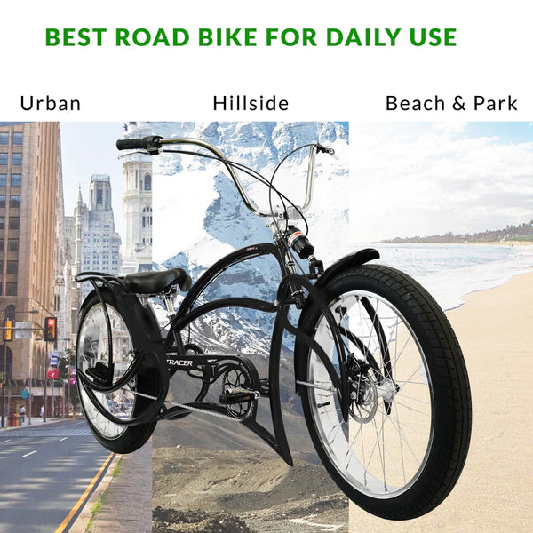 Tracer 26" Leopard Pro 3-Speed Vintage Stretch Beach Cruiser Bike MB-LEOPARD 3i Pro-BL