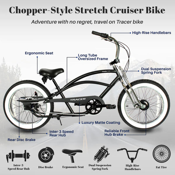 Tracer 20" Master 3i 3-Speed Chopper Style Cruiser Bike MB-MASTER 3I DS-MBK