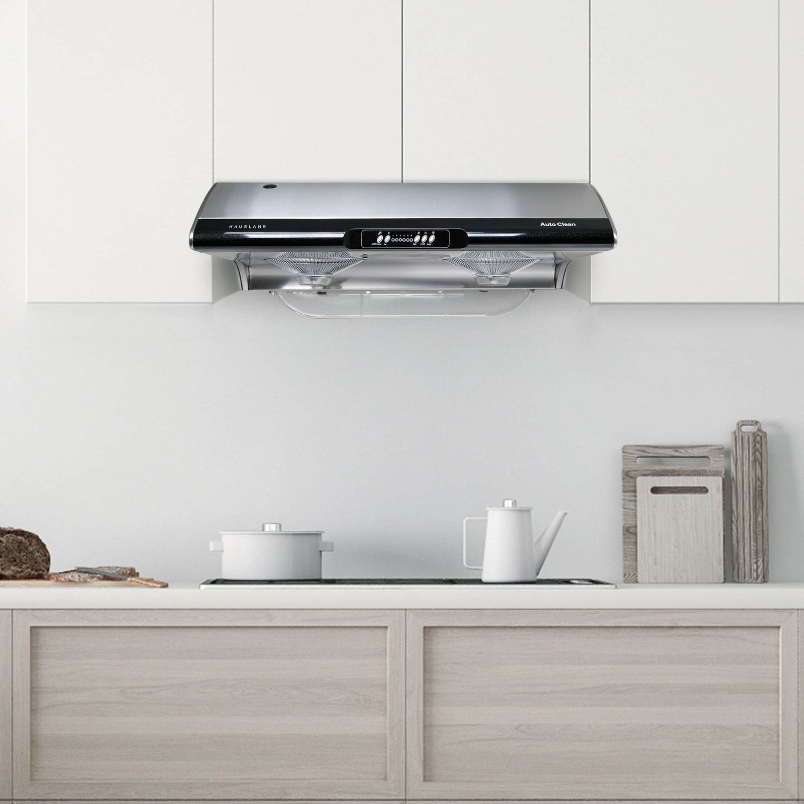 Hauslane 36-Inch Under Cabinet Self-Clean Range Hood with Grease Catchers and Black Trim in Stainless Steel (UC-C395SS-36)
