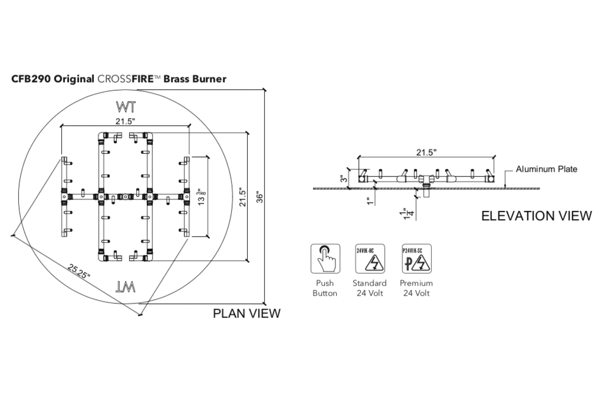 Warming Trends 290K BTU Warming Trends Crossfire Burner System, 36″ Pan CFB290-ALPL36C-NG