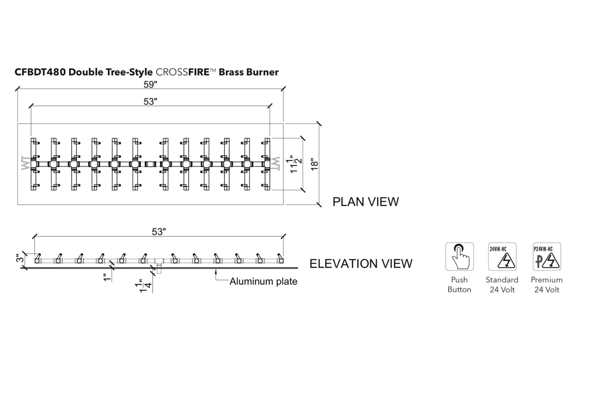 Warming Trends Crossfire Double Tree Style Brass Gas Fire Pit Burners CFBDT160NG