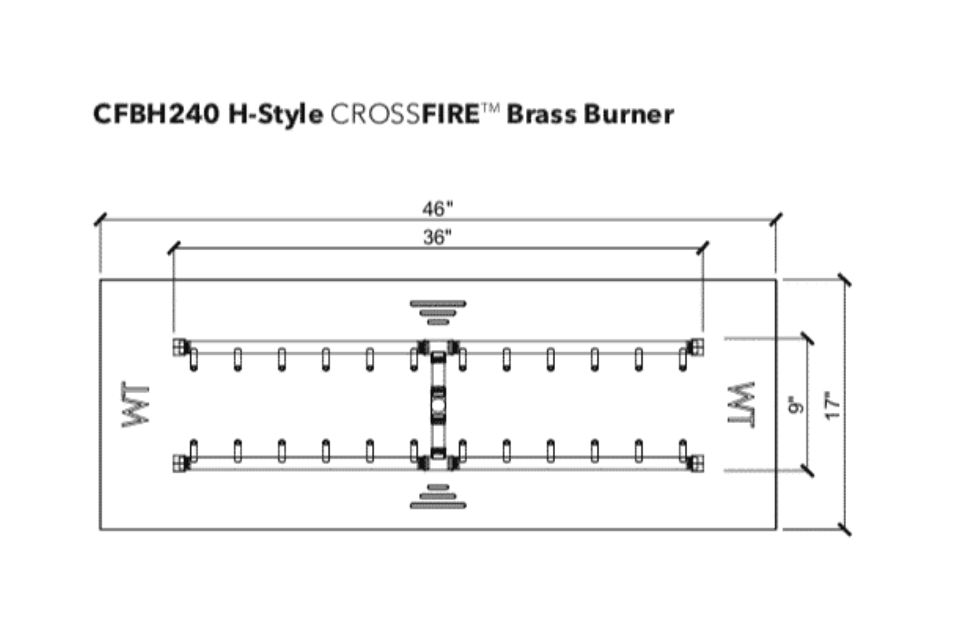 Warming Trends Crossfire H-Style Brass Gas Fire Pit Burners CFBH120NG