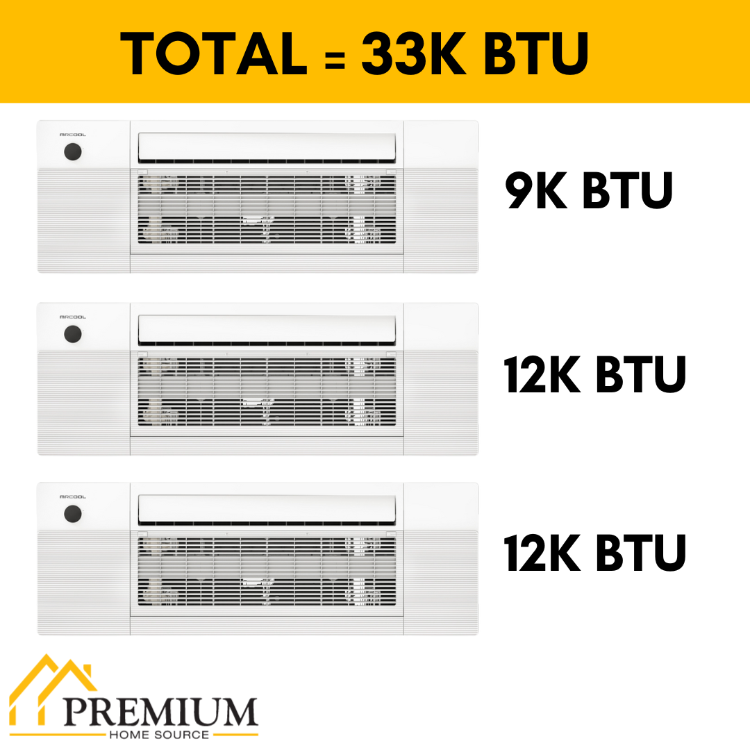 MRCOOL DIY Mini Split - 33,000 BTU 3 Zone Ceiling Cassette Ductless Air Conditioner and Heat Pump with 16 ft. Install Kit, DIYM336HPC03C00