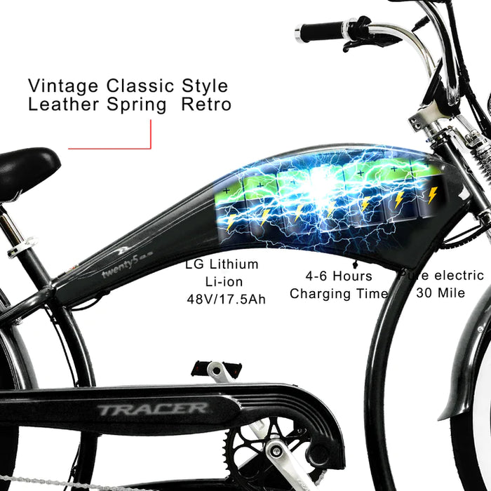 Tracer 500W 26" Twenty5 DS Cruiser Electric Bike MB-EB-TWENTY5-DS-BL
