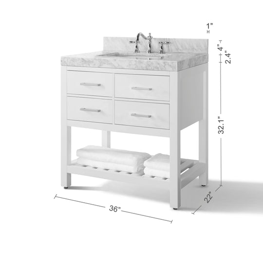 Ancerre Designs Elizabeth Bathroom Vanity With Sink And Carrara White Marble Top Cabinet Set