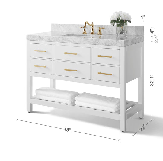 Ancerre Designs Elizabeth Bathroom Vanity With Sink And Carrara White Marble Top Cabinet Set