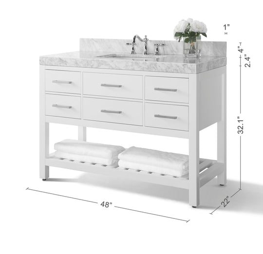 Ancerre Designs Elizabeth Bathroom Vanity With Sink And Carrara White Marble Top Cabinet Set