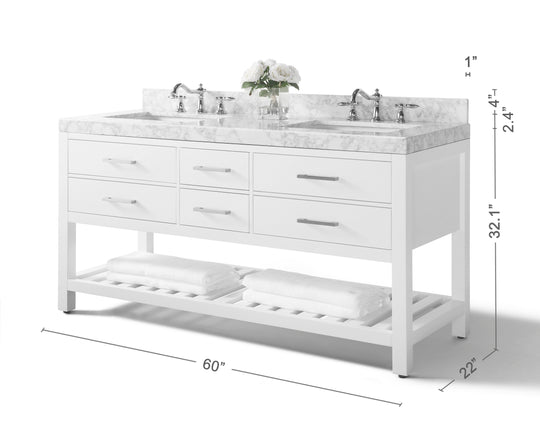 Ancerre Designs Elizabeth Bathroom Vanity With Sink And Carrara White Marble Top Cabinet Set
