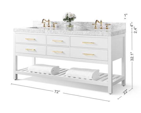 Ancerre Designs Elizabeth Bathroom Vanity With Sink And Carrara White Marble Top Cabinet Set