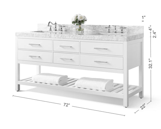 Ancerre Designs Elizabeth Bathroom Vanity With Sink And Carrara White Marble Top Cabinet Set