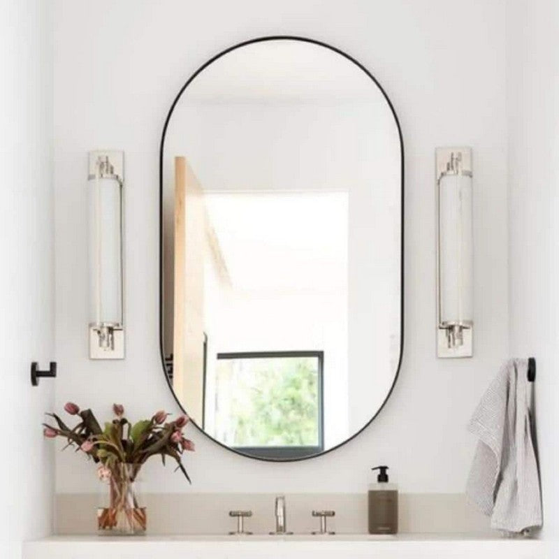 Design Element MIR-2432-SQ-BK Vera 24 x 32 Inch Modern Rectangle Framed Wall Mount Bathroom Vanity Mirror