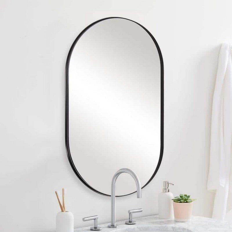 Design Element MIR-2432-SQ-BK Vera 24 x 32 Inch Modern Rectangle Framed Wall Mount Bathroom Vanity Mirror