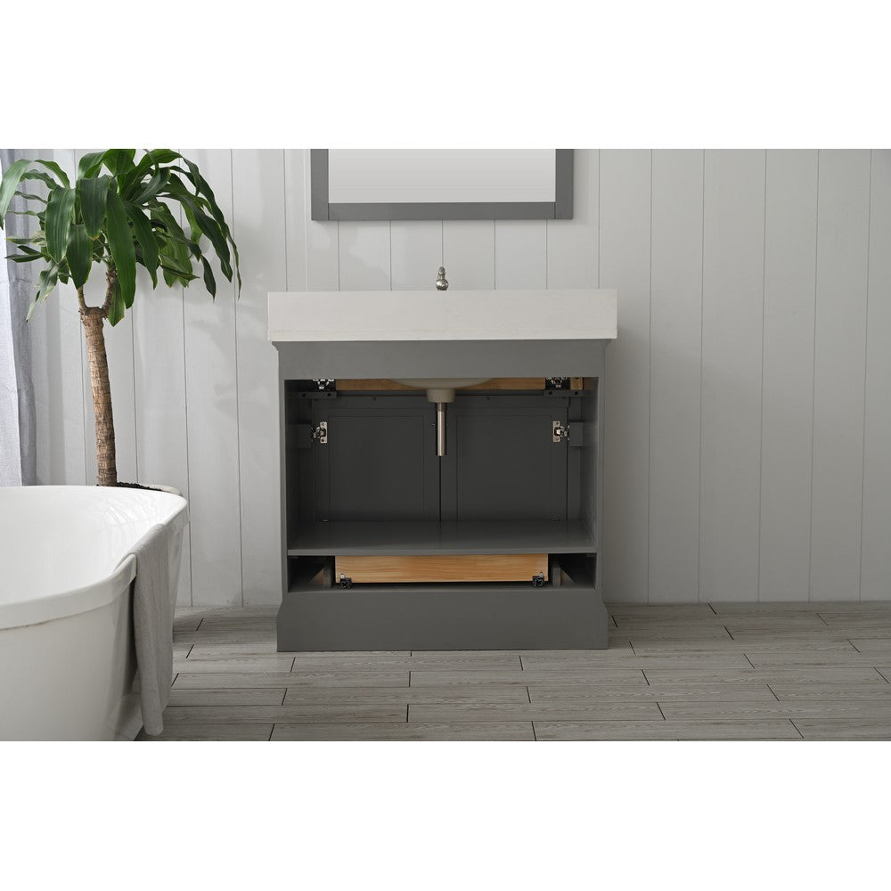 Design Element ML-36-GY Milano 36 Inch Bath Vanity in Gray with White Quartz Top