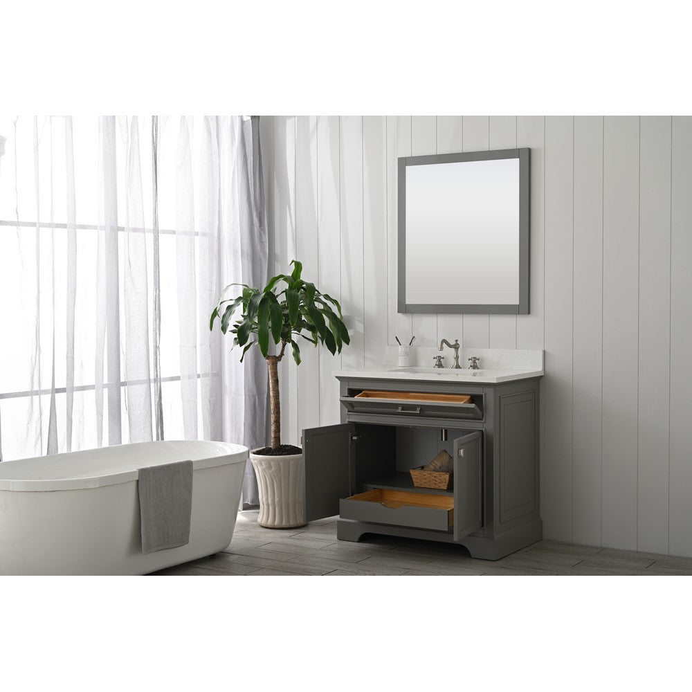 Design Element ML-36-GY Milano 36 Inch Bath Vanity in Gray with White Quartz Top