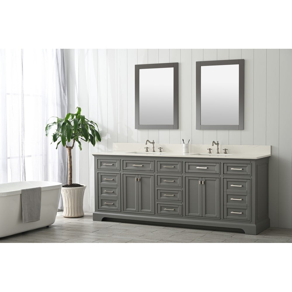 Design Element ML-84-GY Milano 84 Inch Bath Vanity in Gray with White Quartz Top