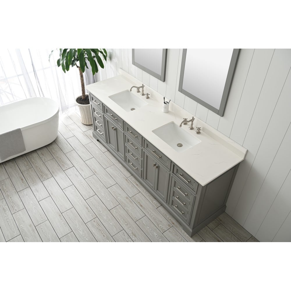 Design Element ML-84-GY Milano 84 Inch Bath Vanity in Gray with White Quartz Top