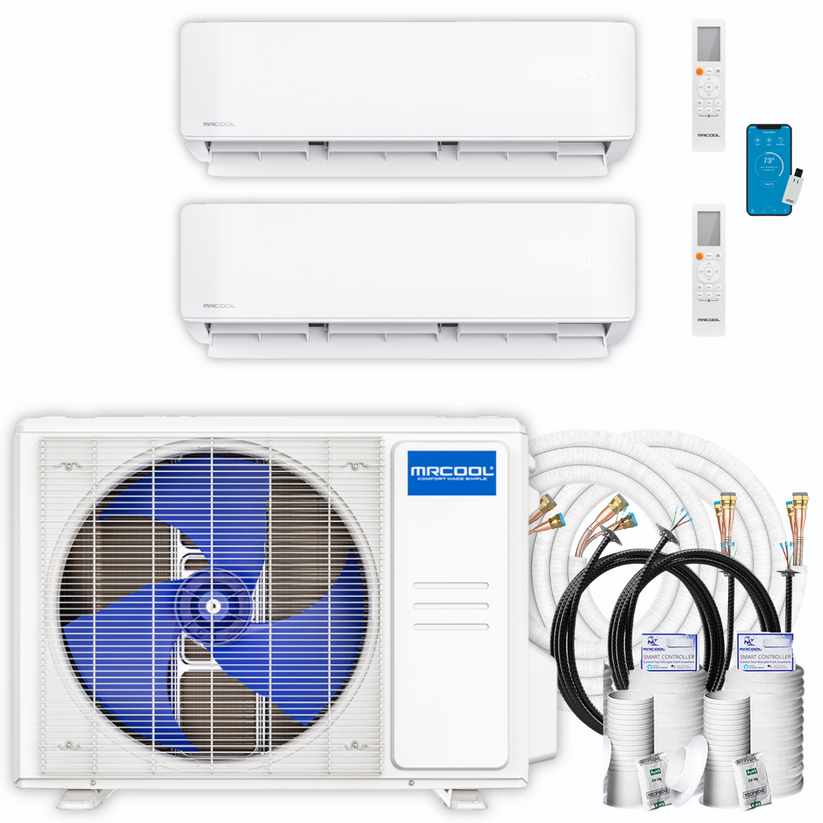 MRCOOL DIY Mini Split - 21,000 BTU 2 Zone Ceiling Cassette Ductless Air Conditioner and Heat Pump with 35 ft. Install Kit, DIYM218HPC01C13