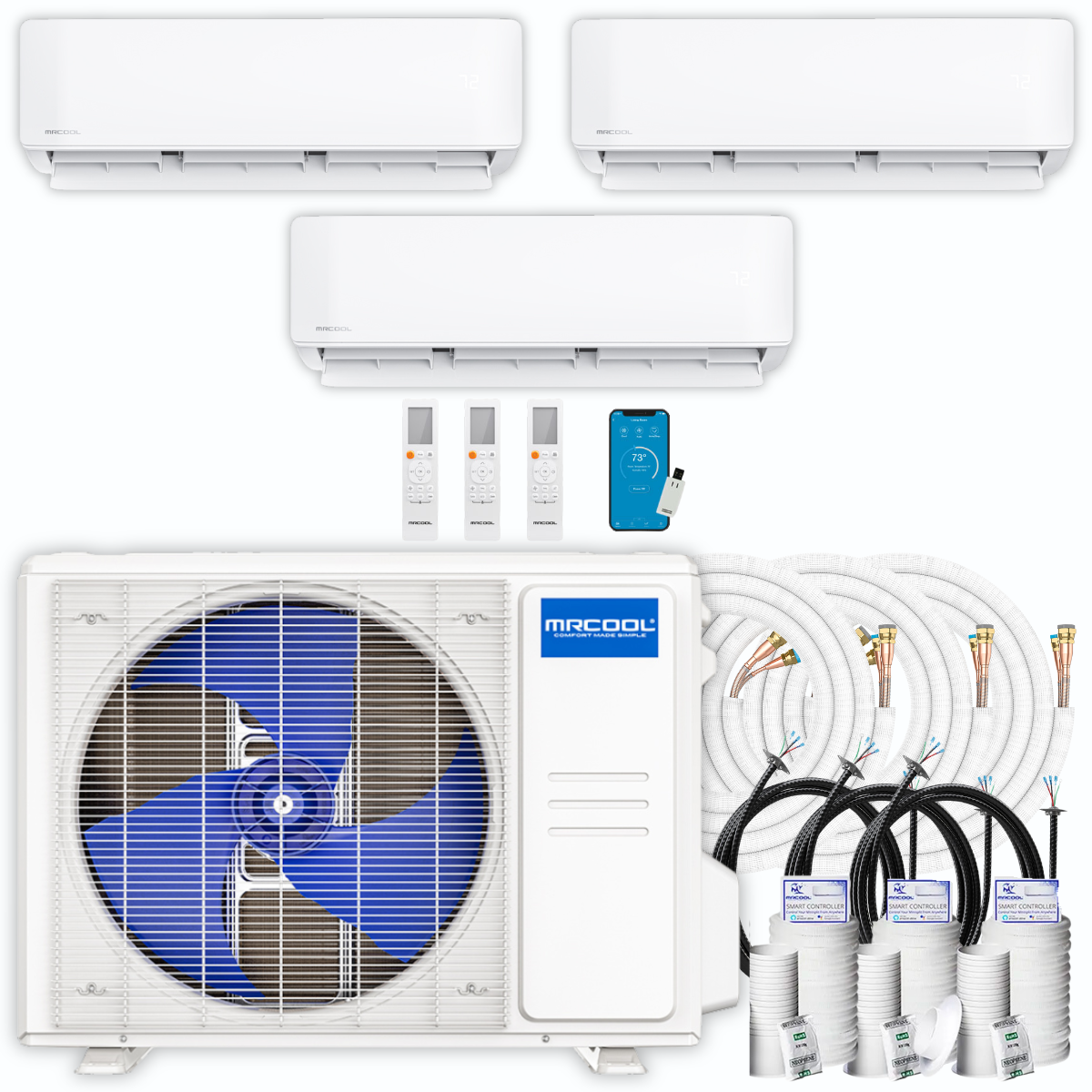 MRCOOL DIY Mini Split - 36,000 BTU 3 Zone Ceiling Cassette Ductless Air Conditioner and Heat Pump with 50 ft. Install Kit, DIYM336HPC05C74