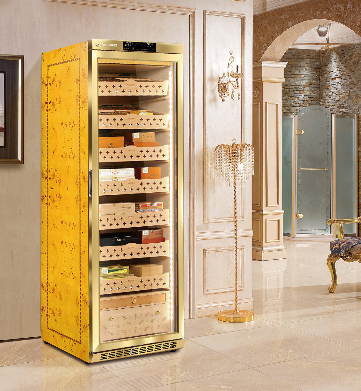 Raching MON3800 Cigar Climate Control Cabinet Humidor Gold