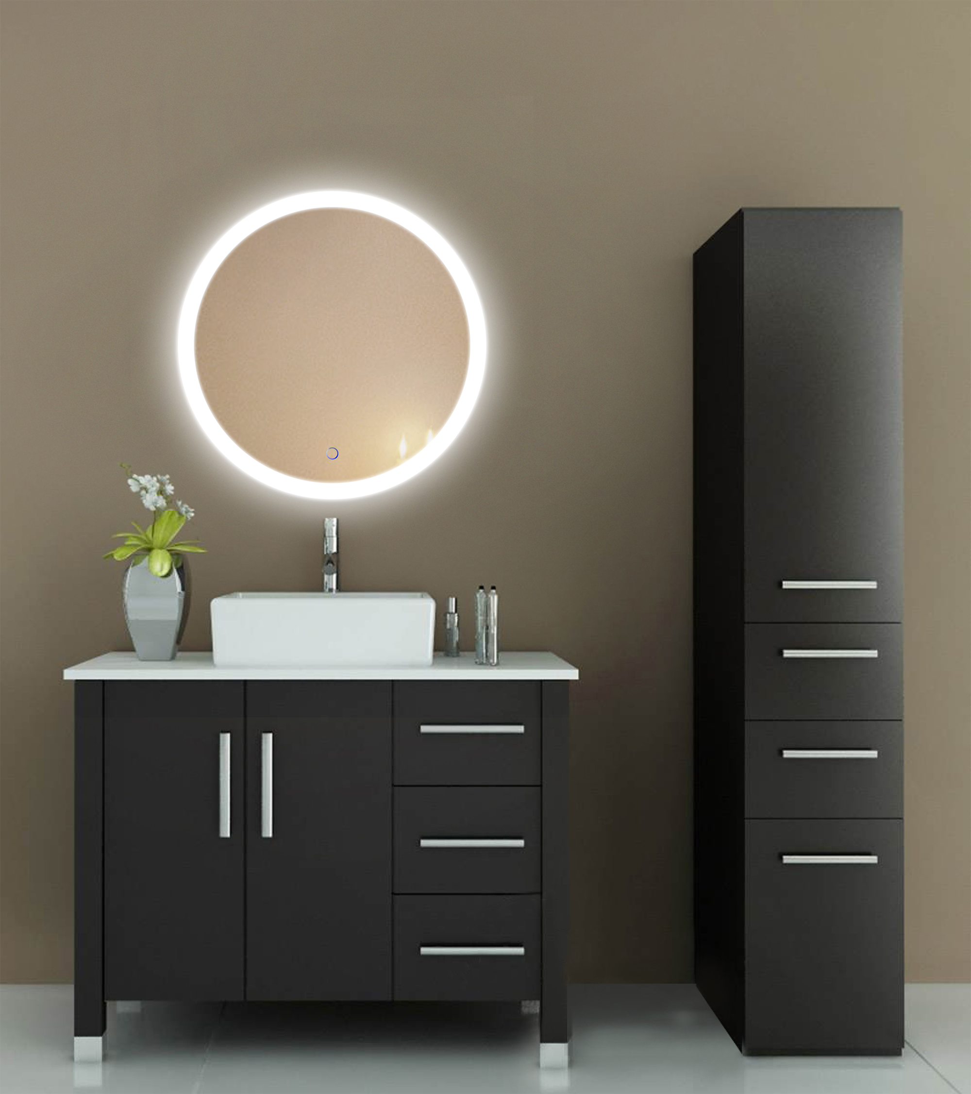 Krugg Icon Round 24″ x 24″ LED Bathroom Mirror w/ Dimmer & Defogger | Round Lighted Vanity Mirror