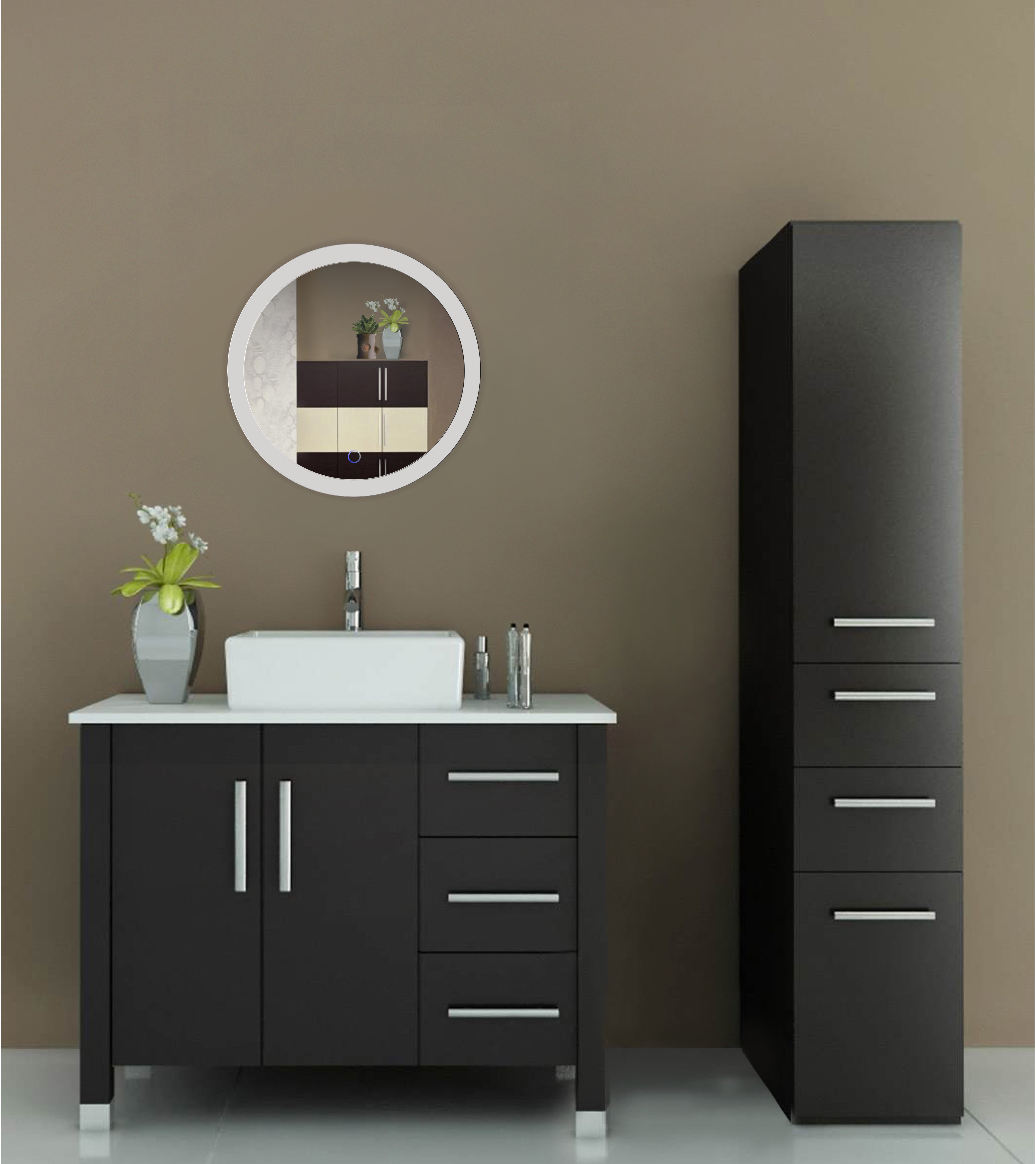 Krugg Sol Round 22″ x 22″ LED Bathroom Mirror w/ Dimmer & Defogger | Round Back-lit Vanity Mirror