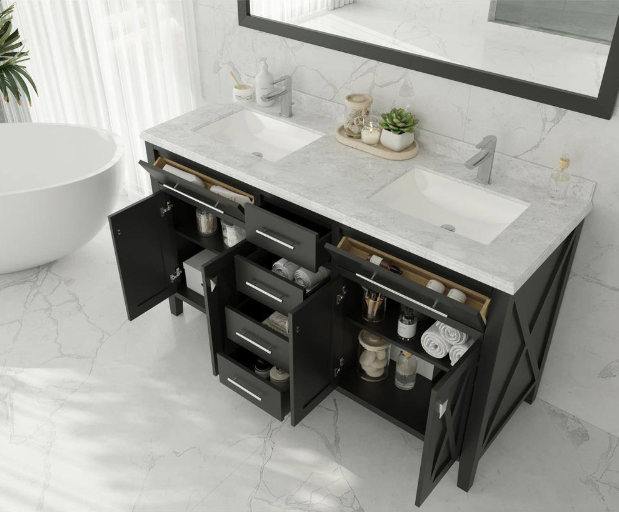 Laviva Wimbledon 60 in. W x 22 in. D x 34.5 in. H Bathroom Vanity in Espresso with White Carrara Marble Top