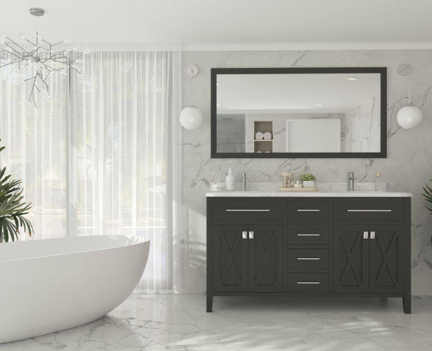 Laviva Wimbledon 60 in. W x 22 in. D x 34.5 in. H Bathroom Vanity in Espresso with White Carrara Marble Top