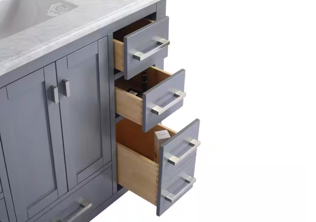 Laviva Wilson 42 in. W x 22 in. D x 34.5 in. H Bathroom Vanity in Grey with Matte White Solid Surface Top