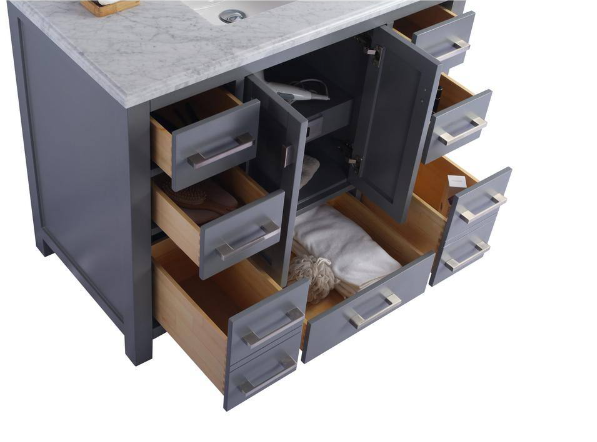 Laviva Wilson 42 in. W x 22 in. D x 34.5 in. H Bathroom Vanity in Grey with White Carrara Marble Top