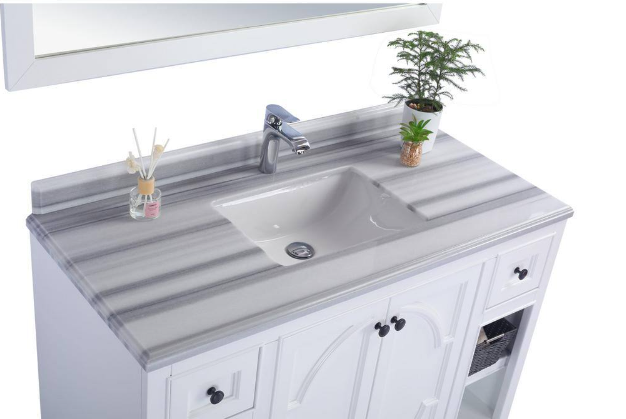 Laviva Odyssey 48 in. W x 22 in. D x 34.5 in. H Bathroom Vanity in White with White Stripes Marble Top