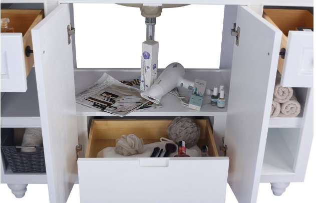 Laviva Odyssey 48 in. W x 22 in. D x 34.5 in. H Bathroom Vanity in White with White Stripes Marble Top