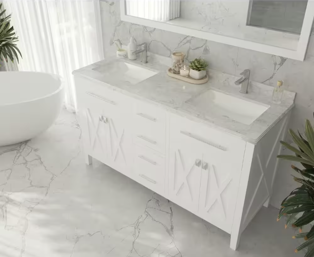 Laviva Wimbledon 59.06 in. W x 21.63 in. D x 33.88 in. H Bath Vanity Cabinet without Top in White