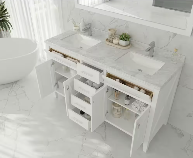 Laviva Wimbledon 59.06 in. W x 21.63 in. D x 33.88 in. H Bath Vanity Cabinet without Top in White