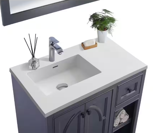 Laviva Odyssey 36 in. W x 22 in. D x 34.5 in. H Bathroom Vanity in Maple Grey with Matte White Solid Surface Top