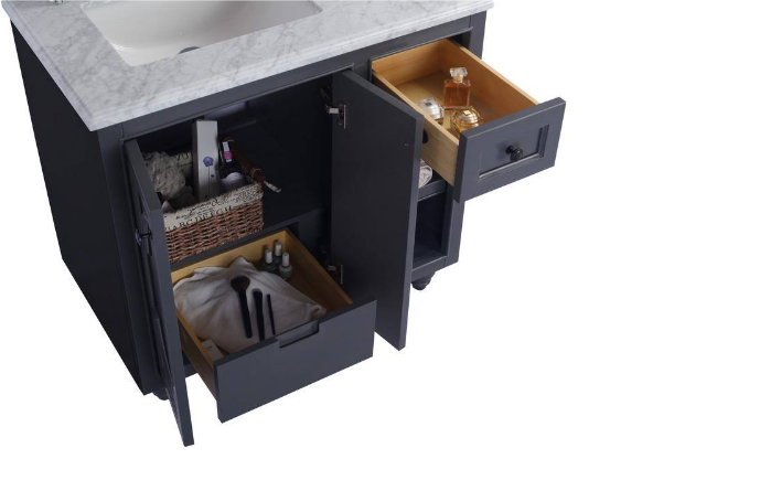 Laviva Odyssey 36 in. W x 22 in. D x 34.5 in. H Bathroom Vanity in Maple Grey with Matte White Solid Surface Top