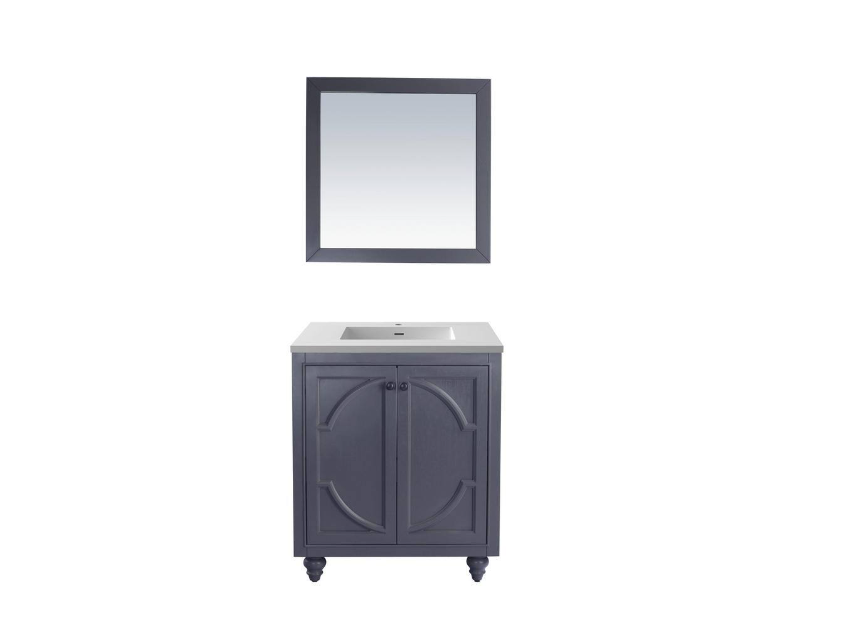 Laviva Odyssey 30 in. W x 22 in. D x 34.5 in. H Bathroom Vanity in Maple Grey with Matte White Solid Surface Top