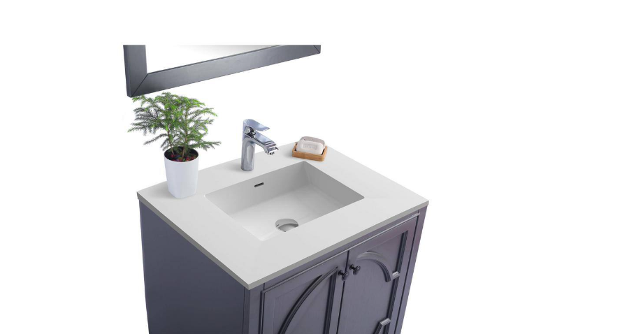Laviva Odyssey 30 in. W x 22 in. D x 34.5 in. H Bathroom Vanity in Maple Grey with Matte White Solid Surface Top